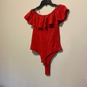 JCrew Red Ruffle Bodysuit